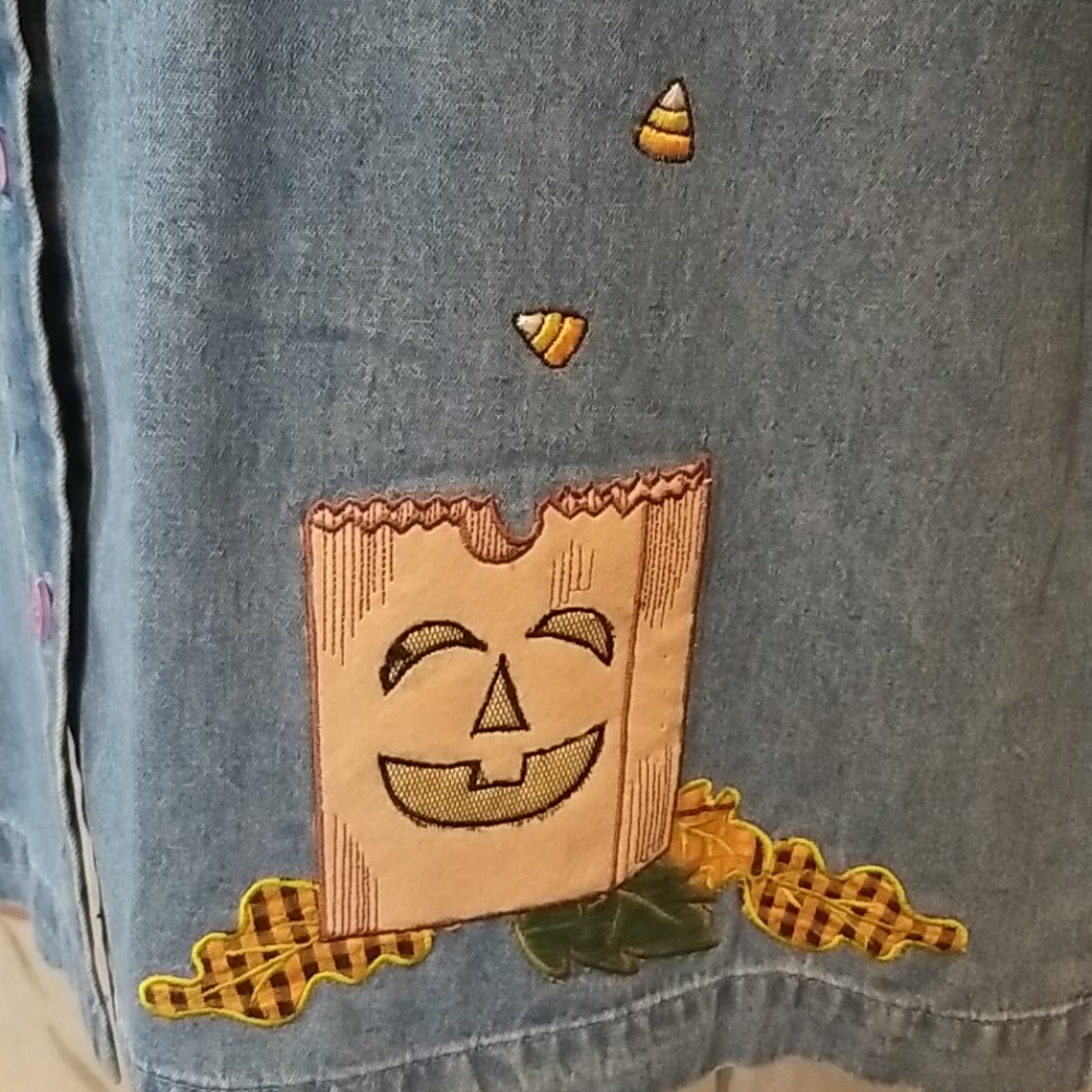 Lemon Grass Womens Large Denim Halloween Blouse - Picture 5 of 8